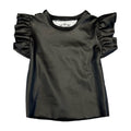 T2 Love Double Ruffle Short Sleeve Pleather Tee Black