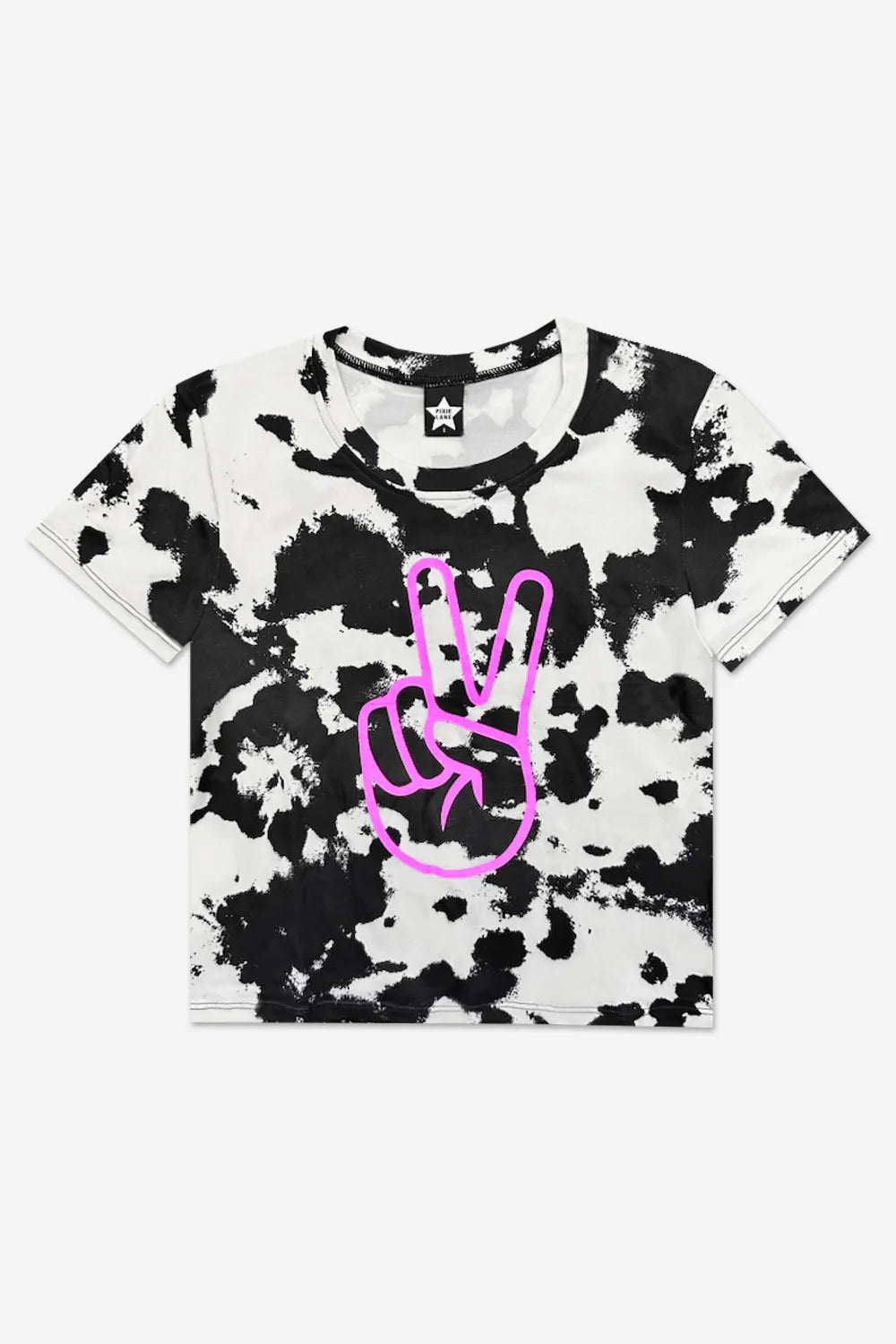 Pixielane Simply Soft Easy Neon Pink Peace Tee-Black Tie Dye
