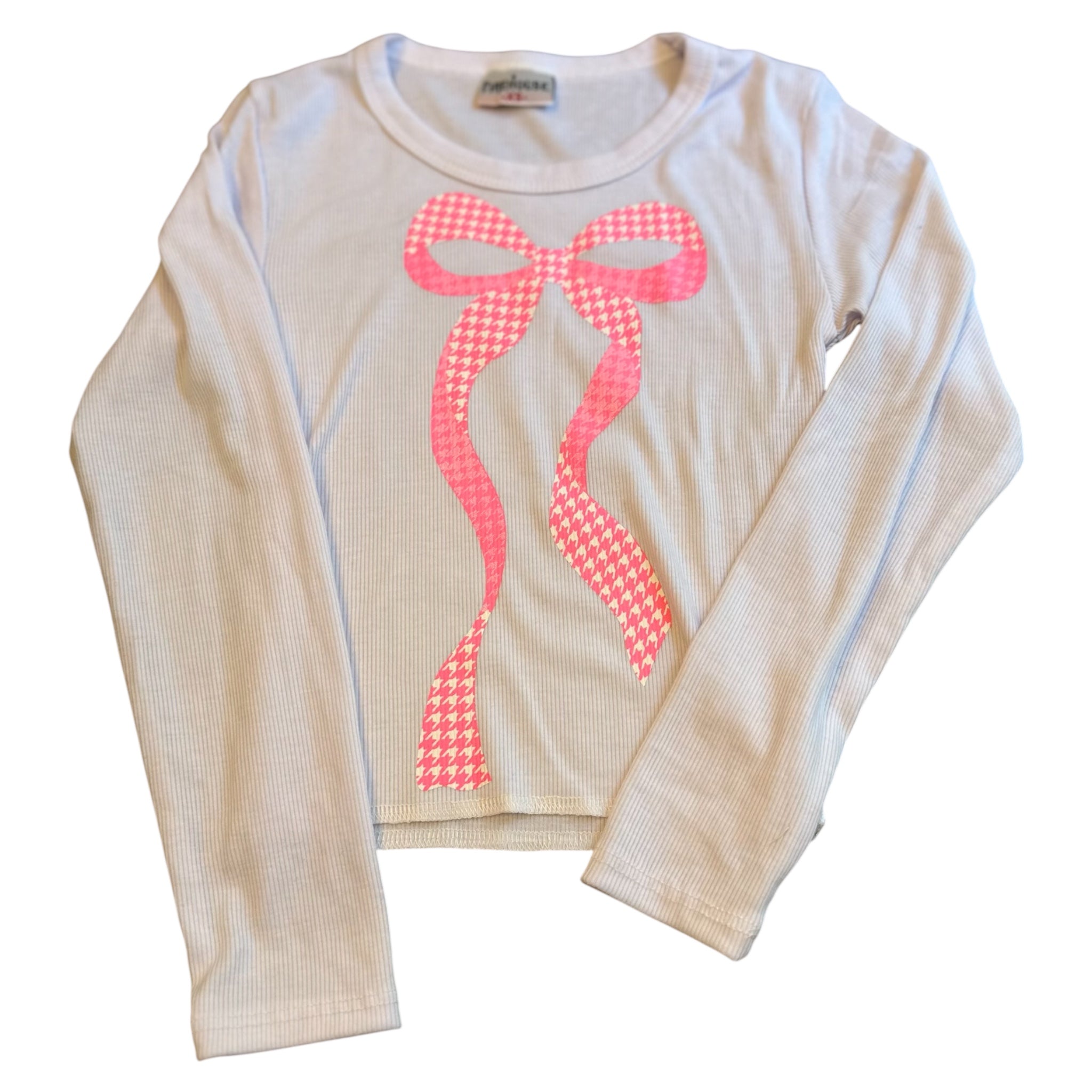 Firehouse Pink Gingham Bow Ribbed Tee