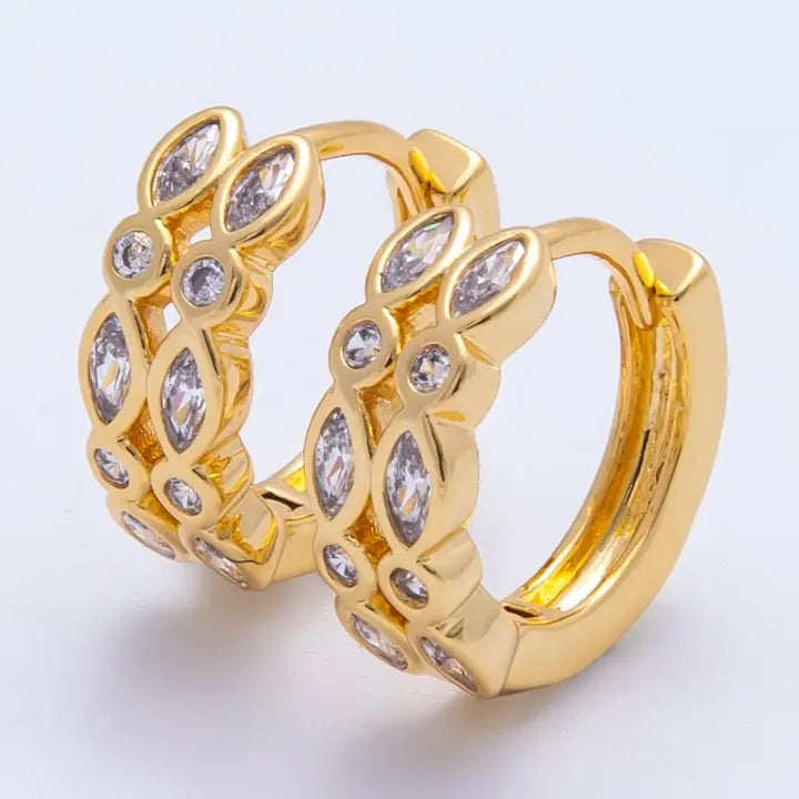 Marquise Round Cz Huggie Earrings