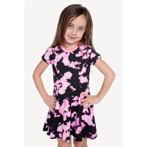 PixieLane Simply Soft Short Sleeve Twirl Pocket Dress - Neon Pink Black Tie Dye