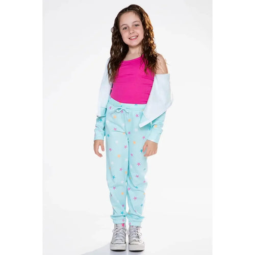 PixieLane French Terry Cozy Sweatpant - Ice Mint Pink Stars