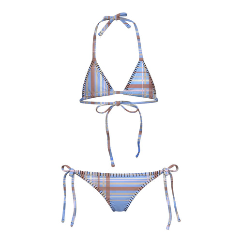 Submarine String Blue Plaid Bikini Set