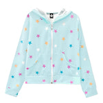 PixieLane  French Terry Easy Zip Hoodie - Ice Mint Pink Stars