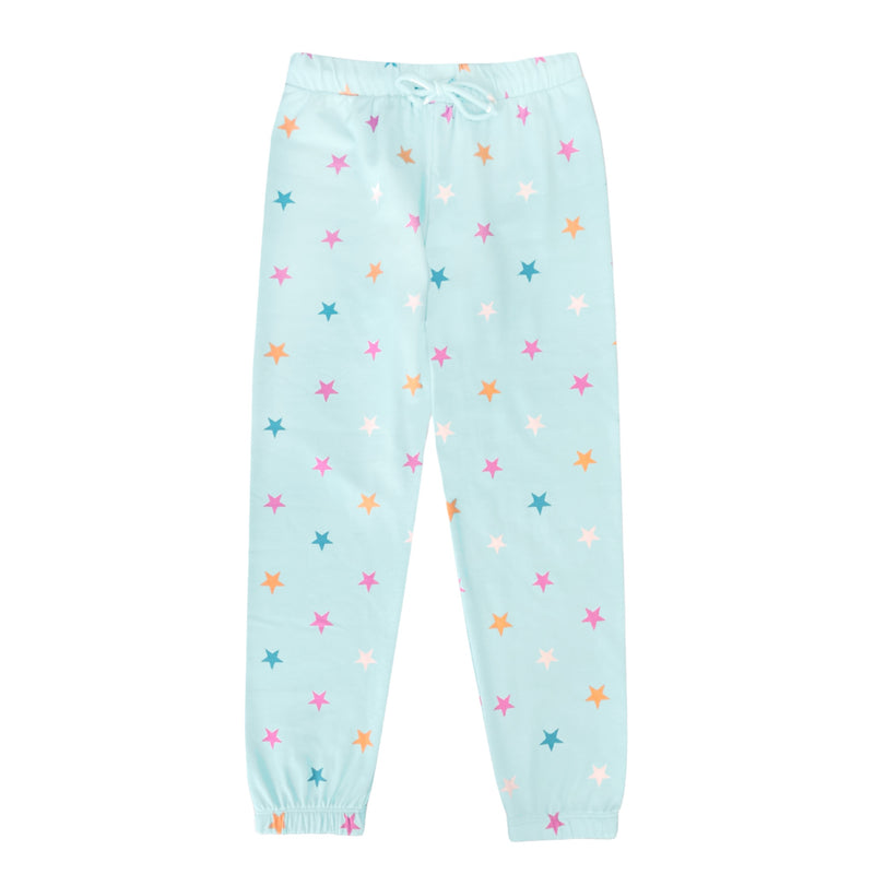 PixieLane French Terry Cozy Sweatpant - Ice Mint Pink Stars