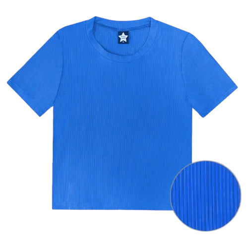 Pixielane Ribbed Modal Crop Fitted Tee- Azure Blue