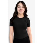Pixielane Ribbed Modal Crop Fitted Tee- Black
