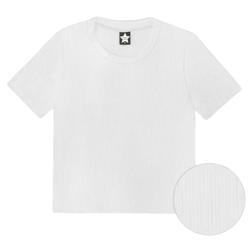 Pixielane Ribbed Modal Crop Fitted Tee- White