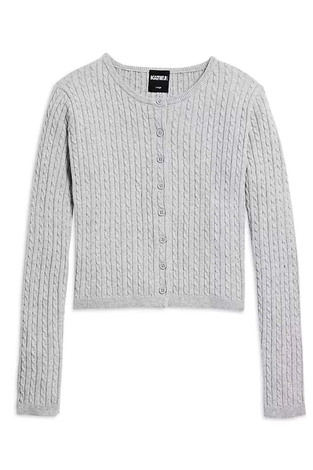 Katie J Rory Crewneck Cardigan Sweater - Heather Grey