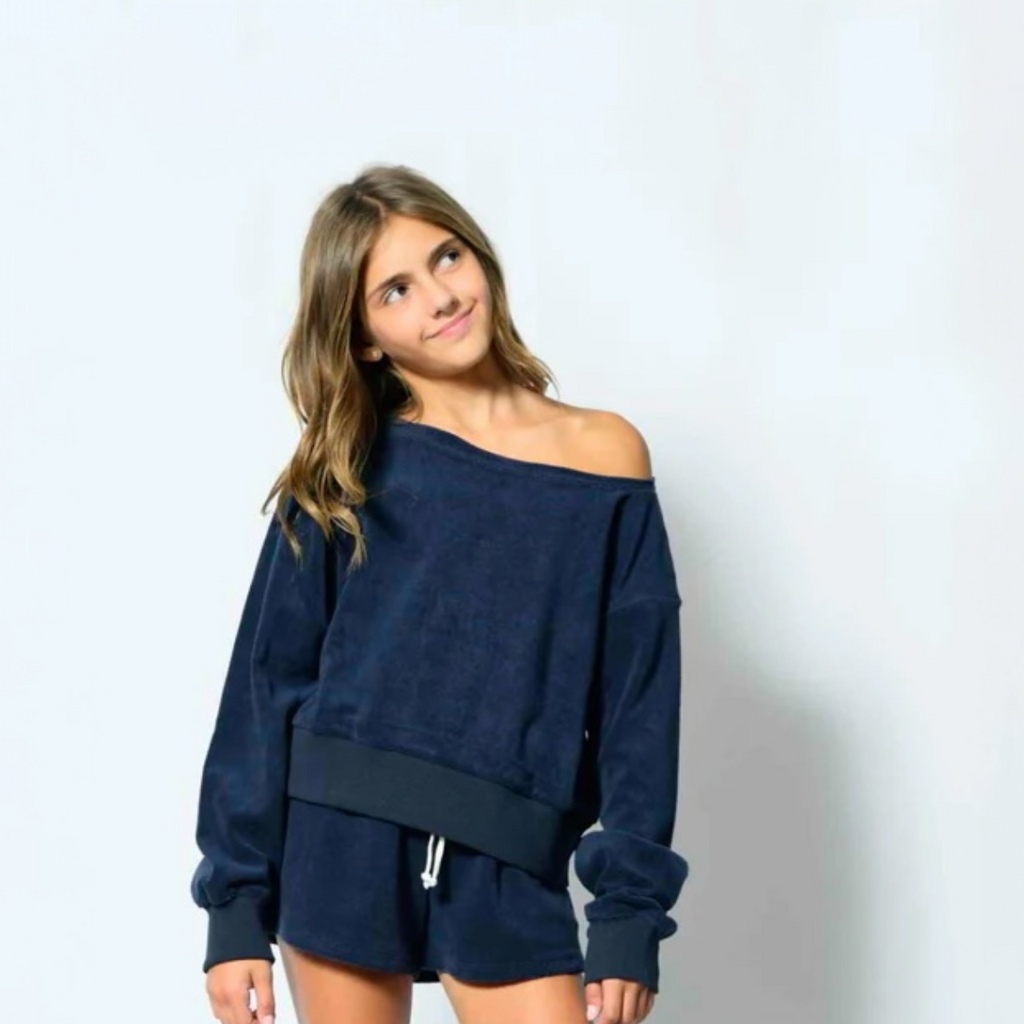 Katie J Tucker Low Waisted Terry Short - Evening Blue