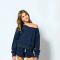 Katie J Tucker Off The Shoulder Terry Top- Evening Blue