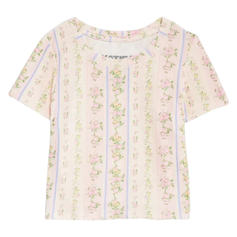 Katie J Livi Tee- Shabby Floral Stripe