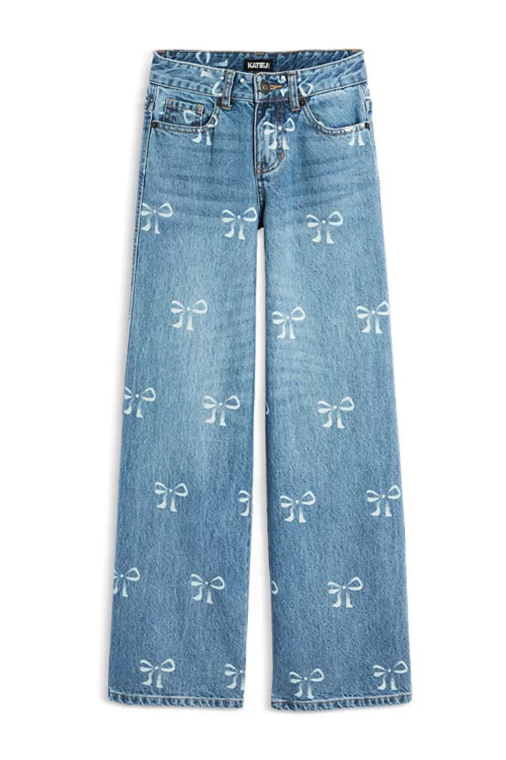Katie J Chicago Bow Print Low Rise Jeans