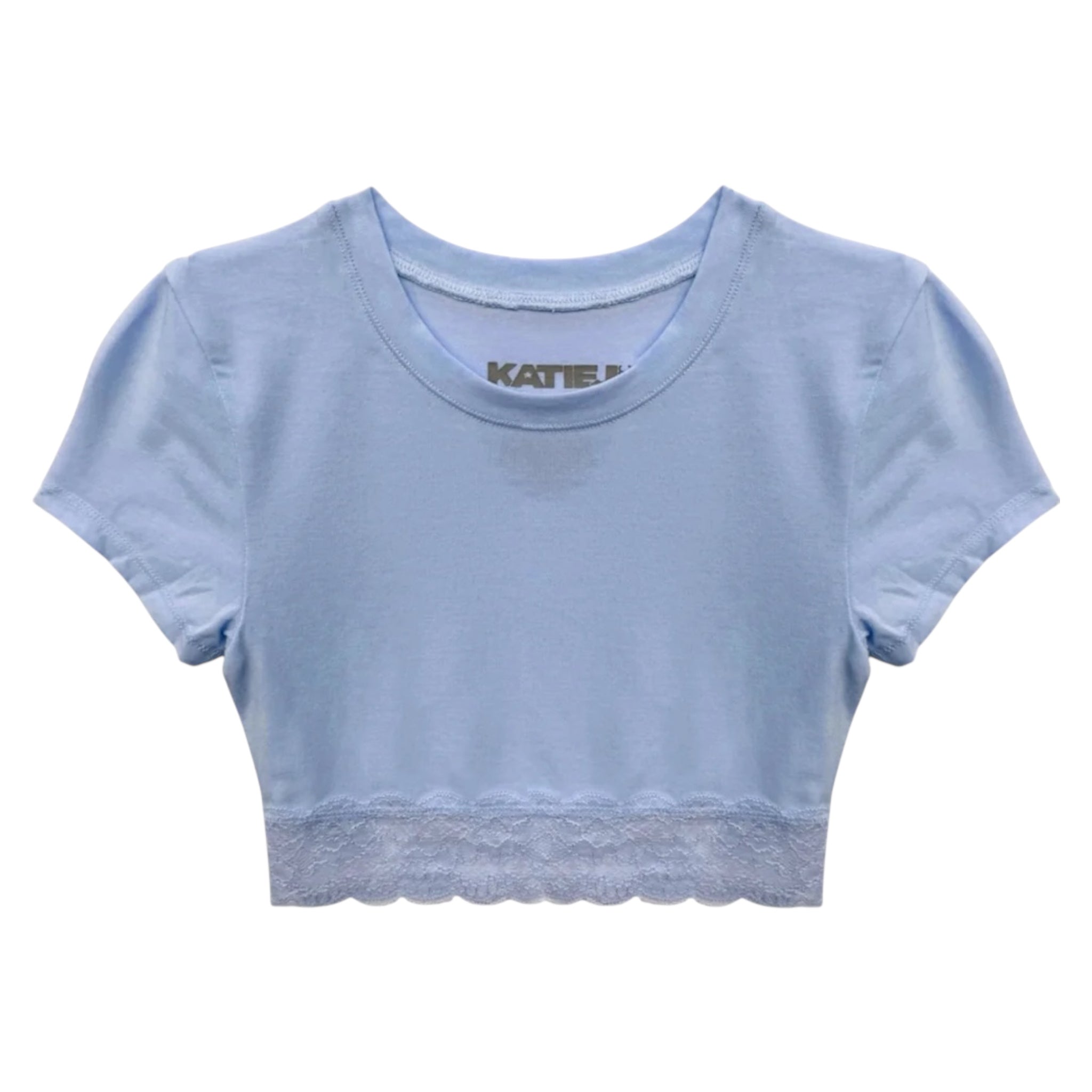 Katie J Lindsay Cropped Lace Tee -  Glacier Blue