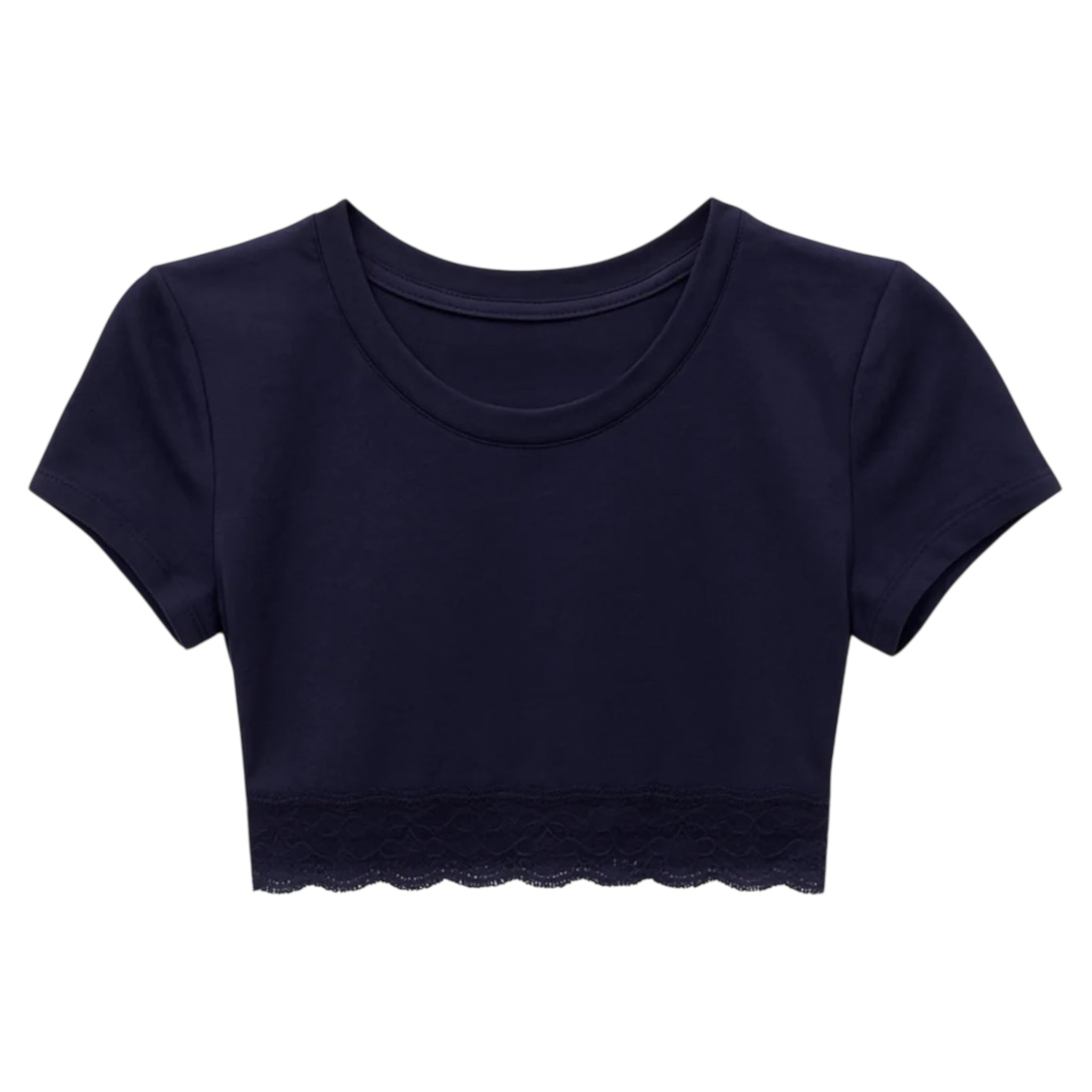 Katie J Lindsay Cropped Lace Tee - Evening Blue