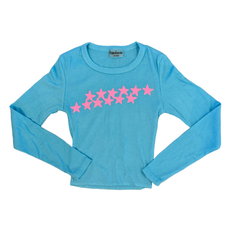Firehouse Mini Pink Star Ribbed Tee -Bright Aqua