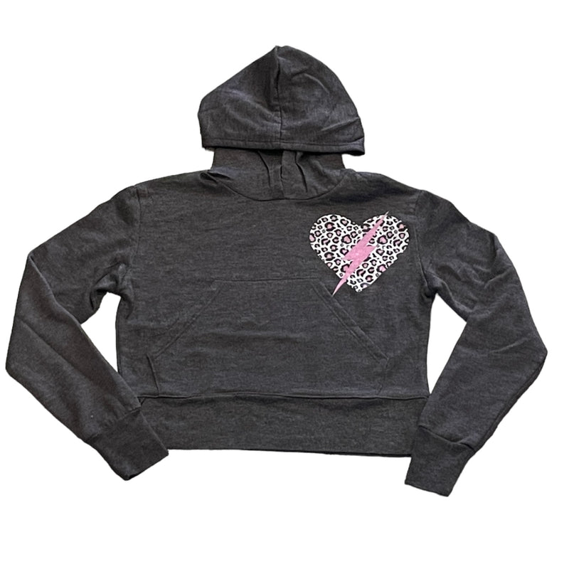 Firehouse Leopard Bolt Heart Pullover Hoodie-Heather Black