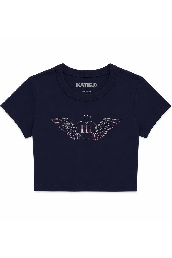 Katie j Rhinestone Angel Wings Baby Tee