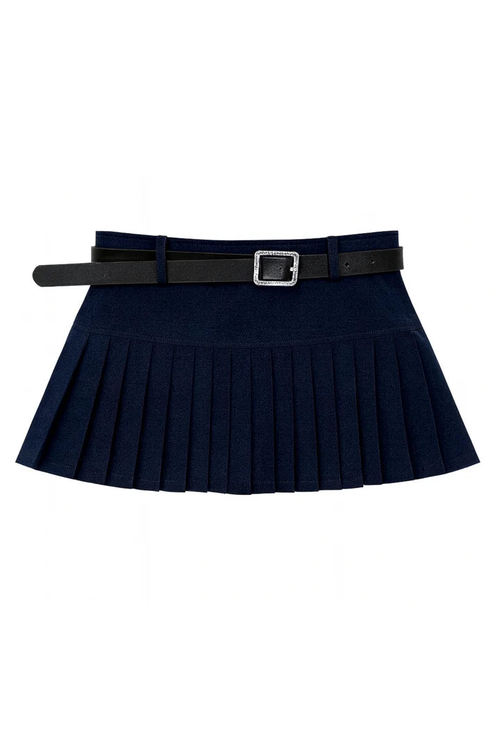 Katie J Selena Belted Pleated Mini Skirt