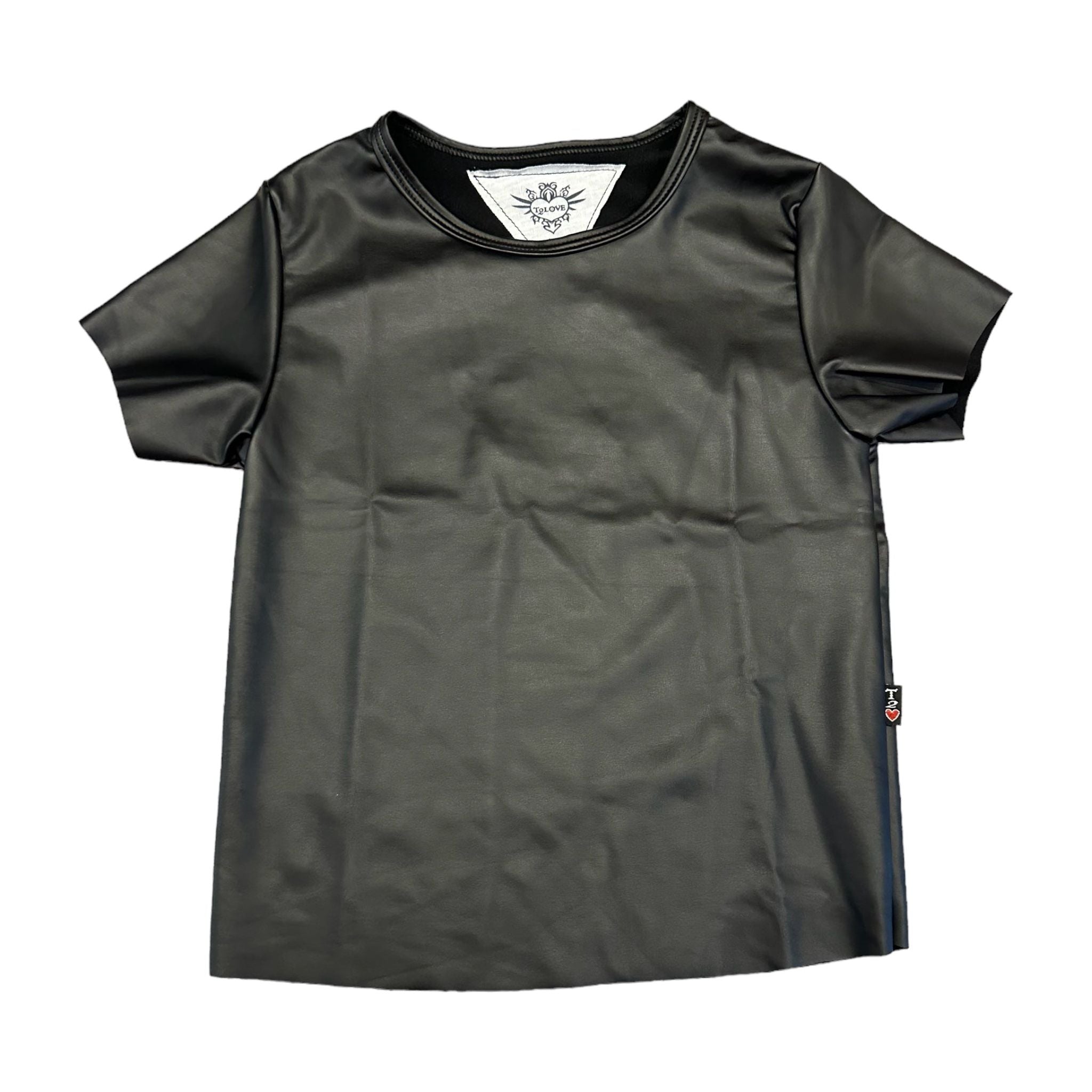 T2 Love Short Sleeve Pleather Tee Black