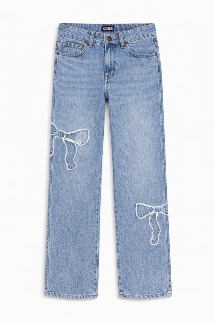 Katie J Distressed Bow Appliqué Jean