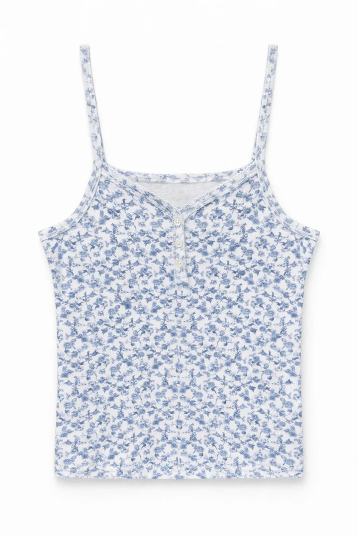 Katie J Hailey Henley Cami- Blue Toile Print