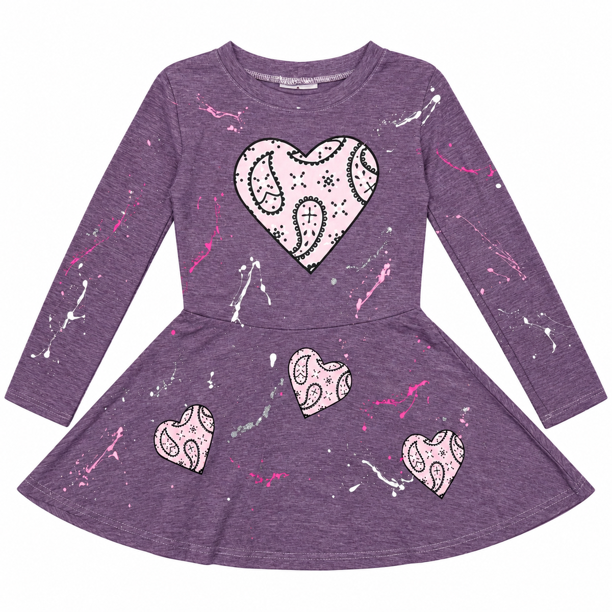 Firehouse Bandana Heart Toss Spatter Long Sleeve Dress