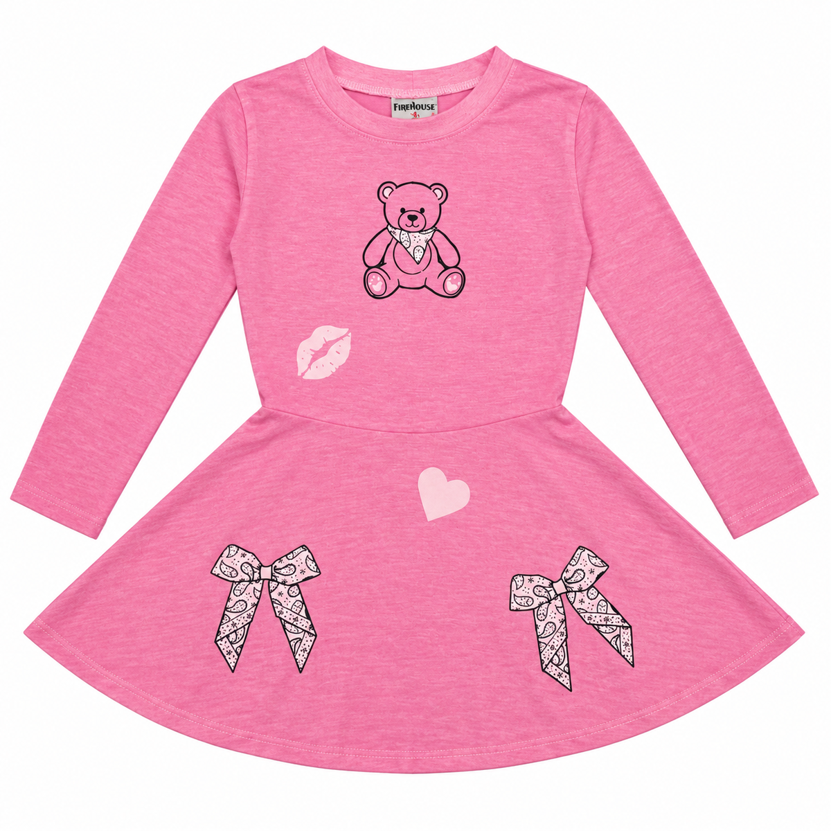 Firehouse Bandana Bow And Teddy Long Sleeve Dress