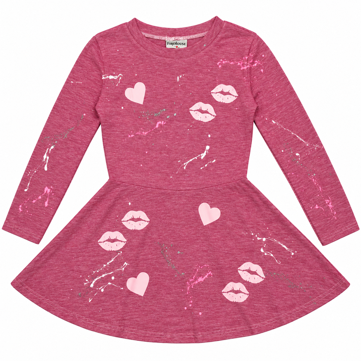 Firehouse Lip And Heart Splatter Long Sleeve Dress