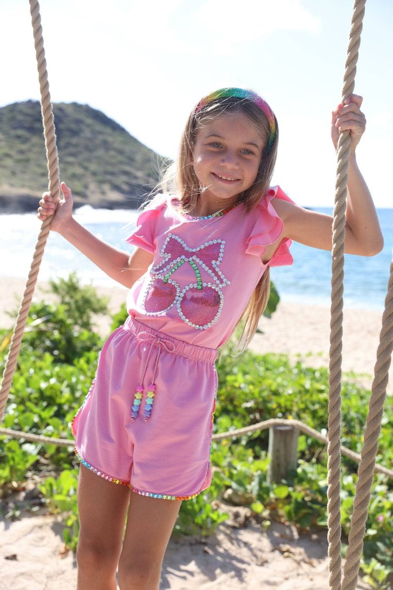 Lola And The Boys Crystal Cherry Ruffle Short Set