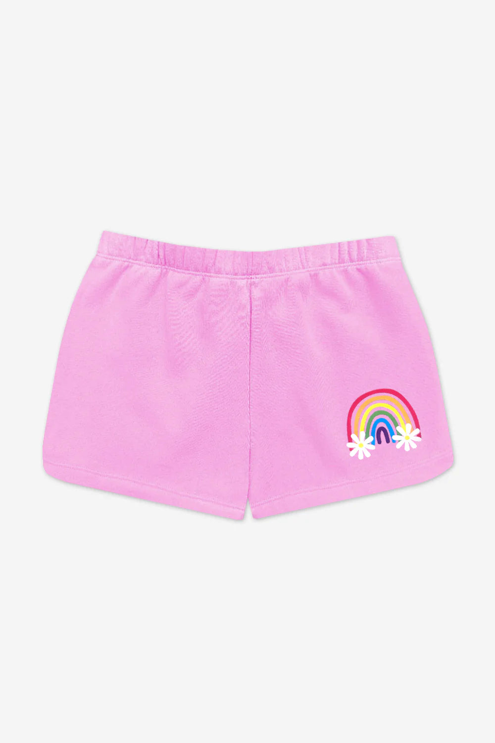 Pixielane Cloud Pink Daisy Rainbow Soft French Terry Dolphin Short- Pink