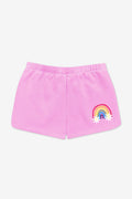 Pixielane Cloud Pink Daisy Rainbow Soft French Terry Dolphin Short- Pink