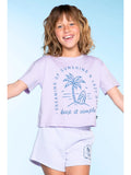 Pixielane Washed Cotton Drop Shoulder Lilac Denim Palm Tee