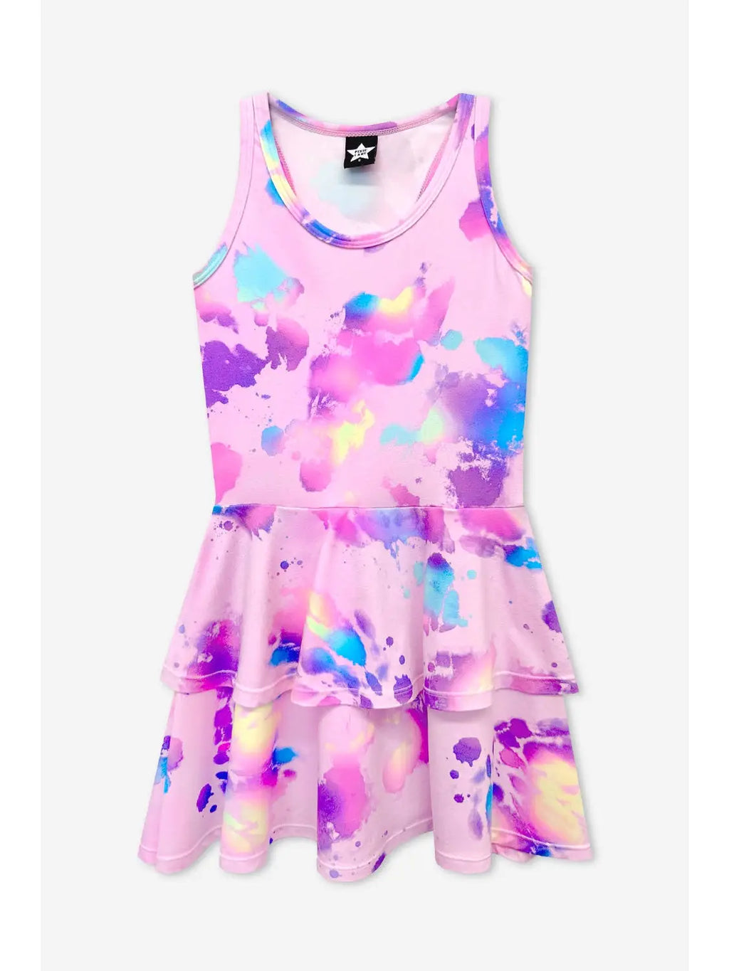 Pixielane Simply Soft Racerback Ruffle Skirt Pink Bleach Tie Dye Dress