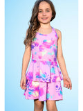 Pixielane Simply Soft Racerback Ruffle Skirt Pink Bleach Tie Dye Dress