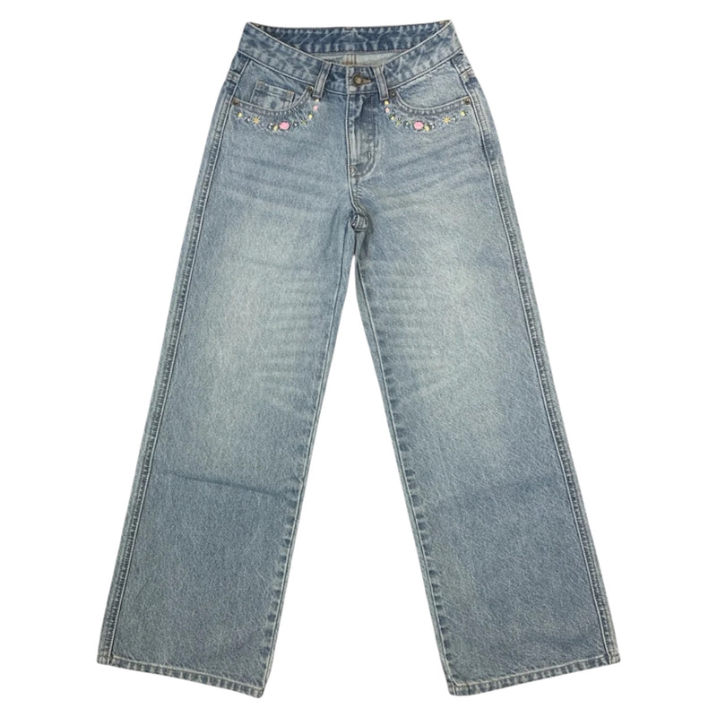 Katie J Chicago Bow Low Waisted Jeans Light Wash