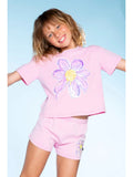 Pixielane Vintage Washed Cotton Easy Tee & Dolphin Short Set - Sequin Daisy