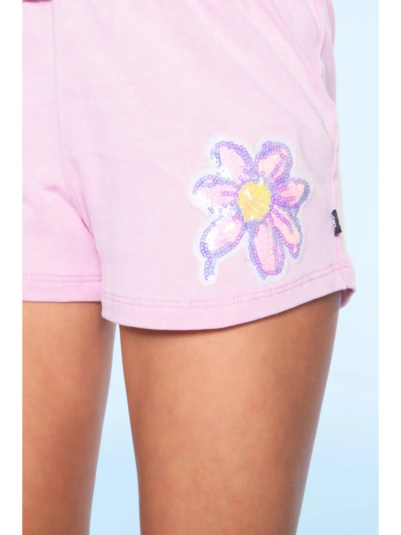 Pixielane Vintage Washed Cotton Easy Tee & Dolphin Short Set - Sequin Daisy