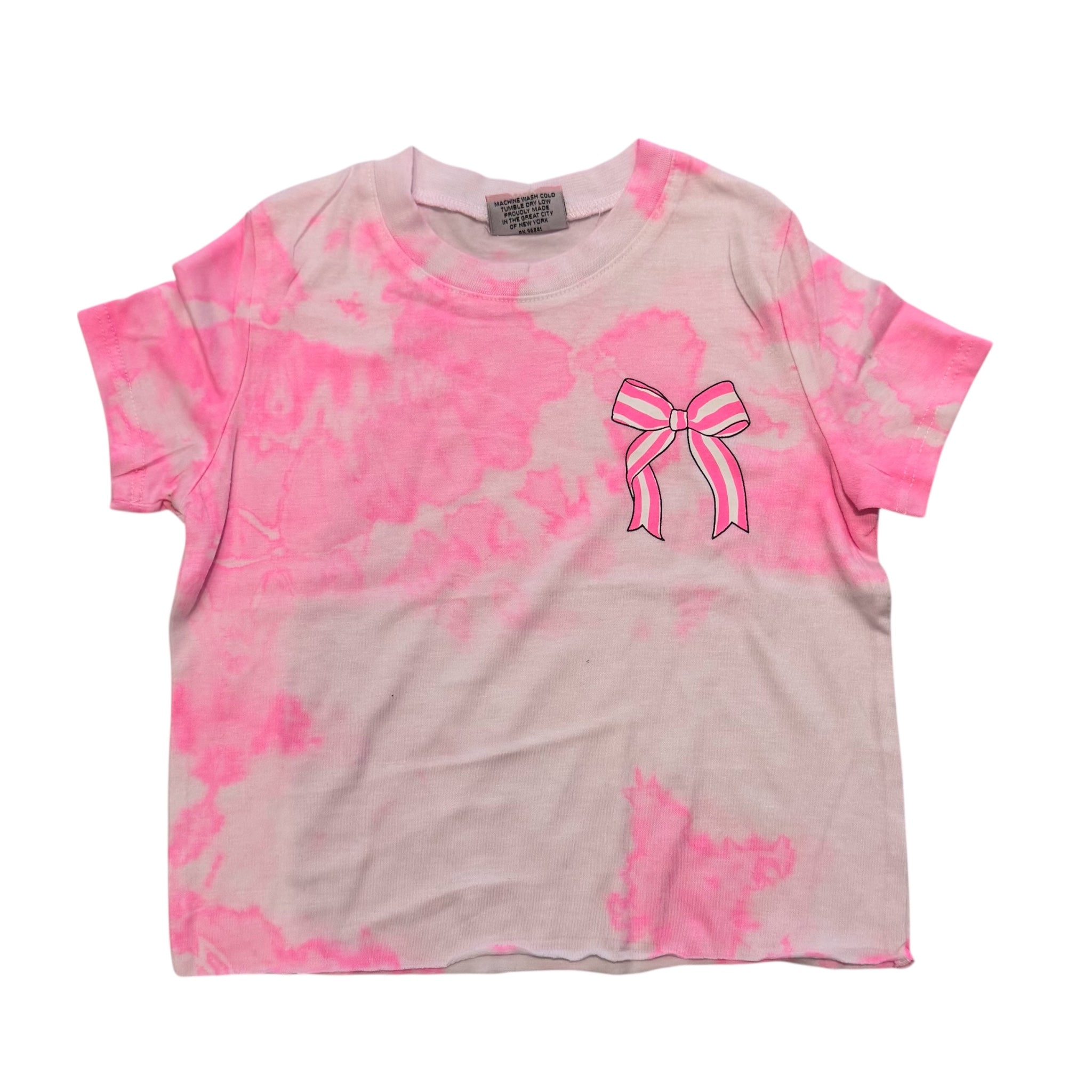 Firehouse Pink Stripe Bow Tee- Neon Pink Cloud