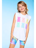Pixielane Modal Flutter Sleeve Shirttail Top-Ombre Rainbow Gummy Bear