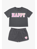 Pixielane Vintage Washed Cotton Easy Tee & Dolphin Short Set- Happy