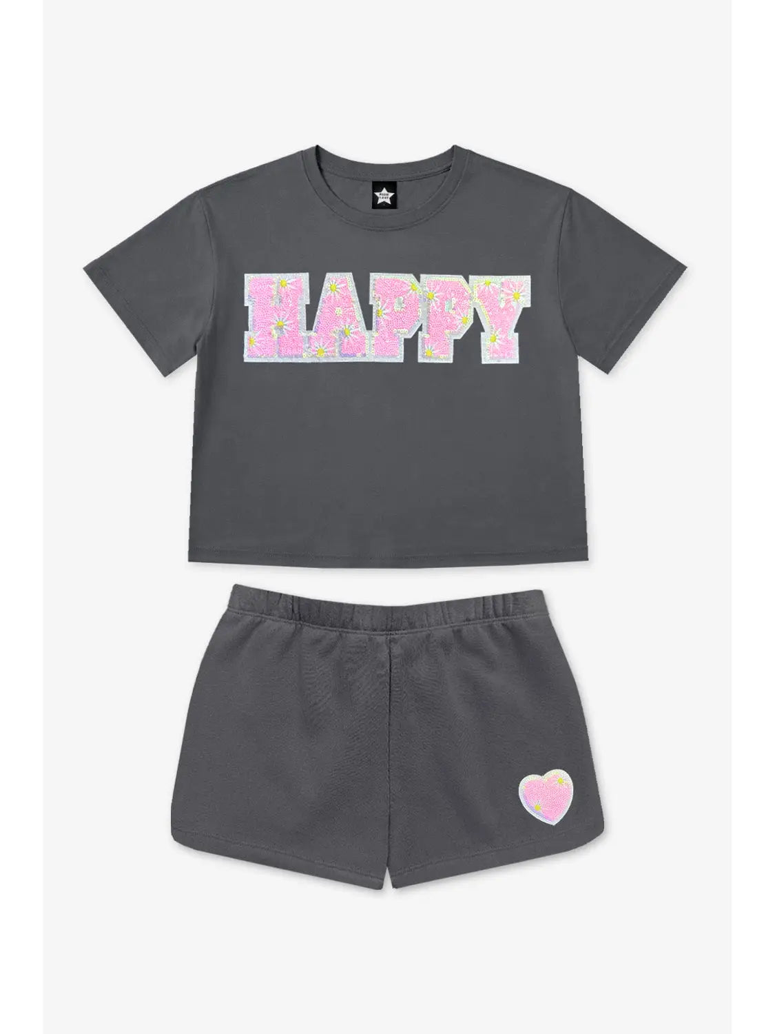 Pixielane Vintage Washed Cotton Easy Tee & Dolphin Short Set- Happy