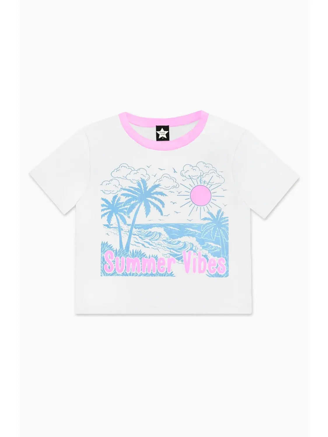 Pixielane Simply Soft Easy Tee-White Pink Beach