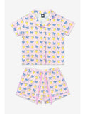 Pixielane Short Sleeve Simply Soft Button Down Top & Short Lounge Set-Pink Lemon Bow