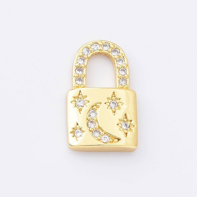 Cz Padlock Star Moon Charm