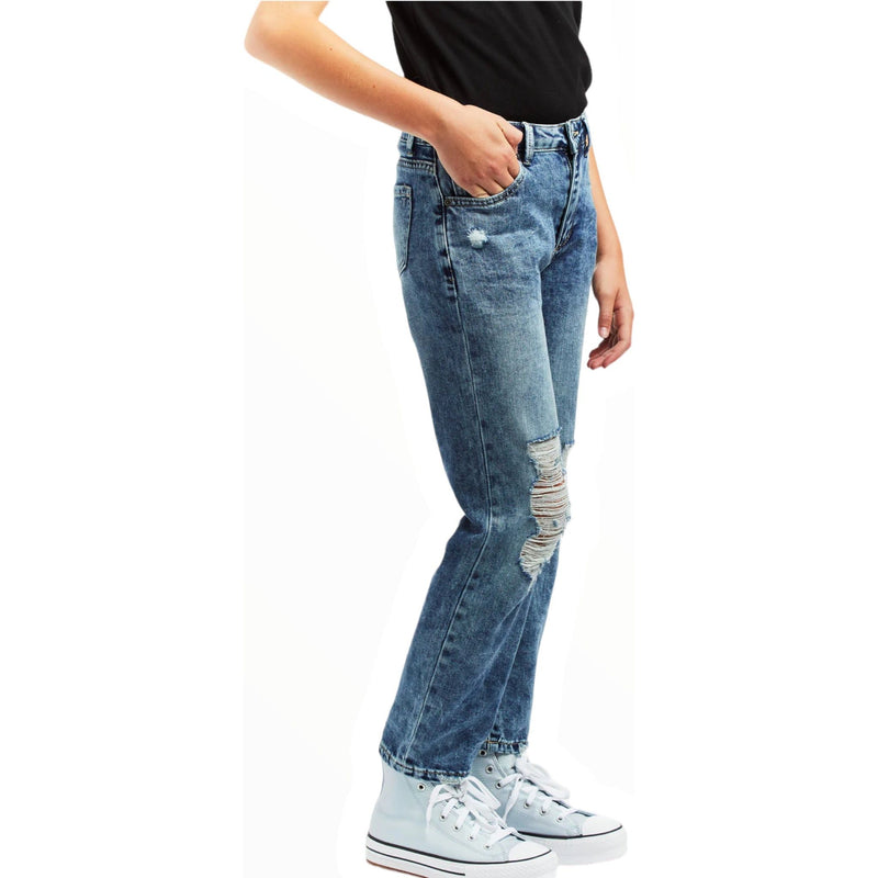 Tractr High Rise Destructed Straight Leg Jean