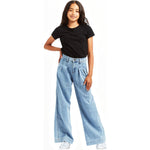 Tractr High Rise Pleated Wide Leg Jean