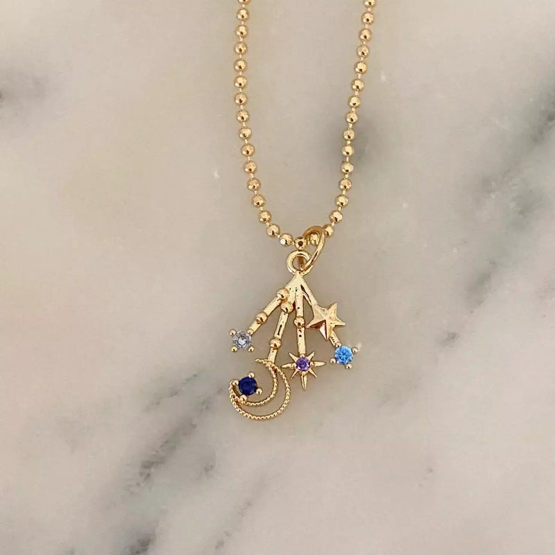 18k Gold Star + Crescent Necklace - Moon Charm