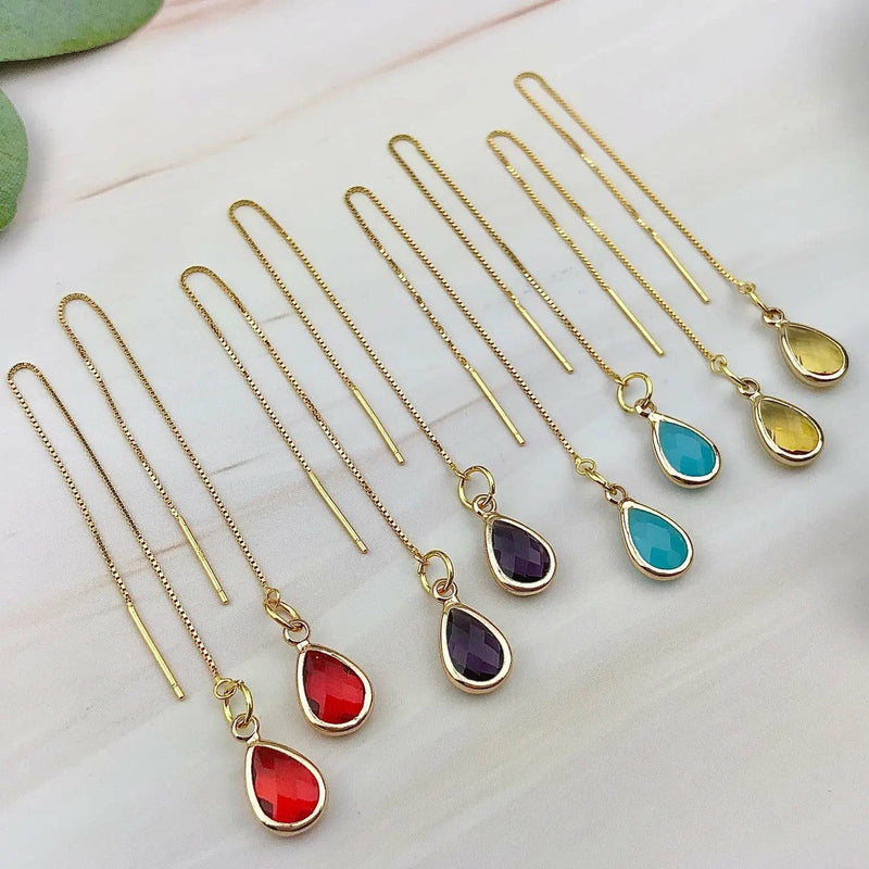 Teardrop Threader Earrings - Crystal Gemstone Earrings