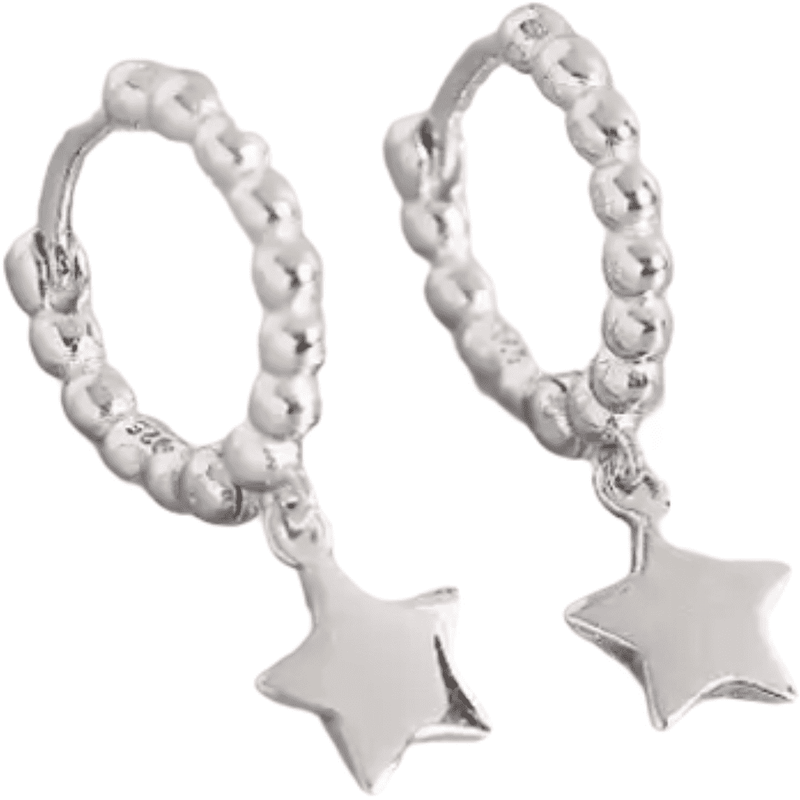 Star Beaded Silver Earrings-Pair